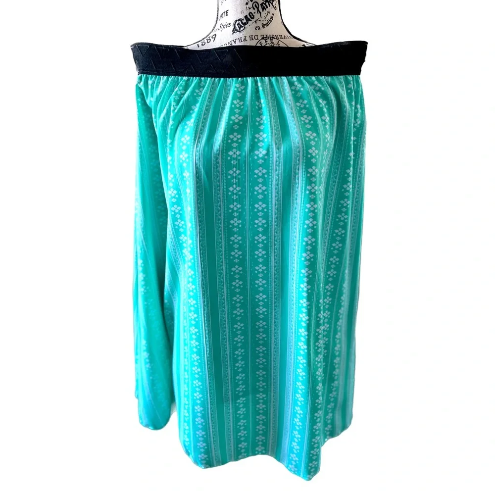 LuLaRoe Azure Turquoise Green and White A Line Black Stretchy waist Band - Picture 1 of 2